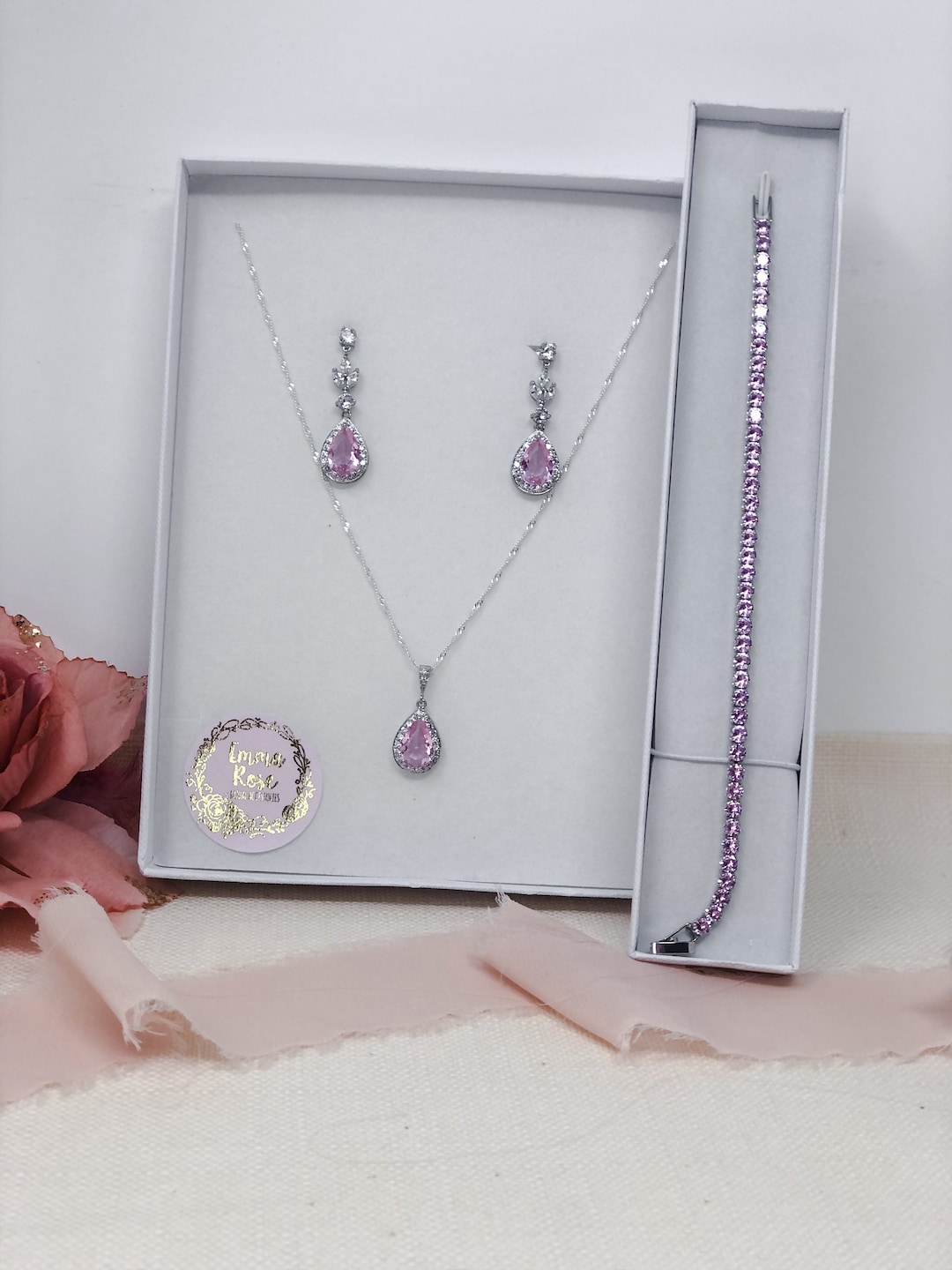 Blush Light Pink Bridal Jewellery Set, Wedding Jewellery, Pink Blush