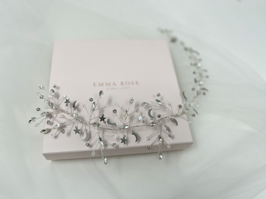Bridal Hair Piece Vine Crystals Moon and Stars Wedding Hair Etsy