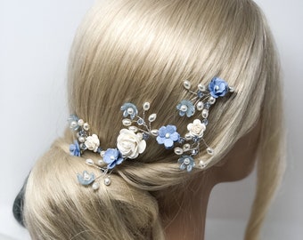 Blue Flower Hair Vine , Forget me not Hair piece, wedding hair vine