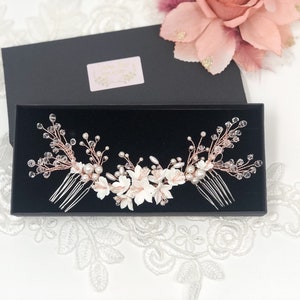 Pieza de pelo nupcial, peine de pelo nupcial, vid de pelo de boda, peine de pelo de boda, accesorios nupciales oro plata o oro rosa rubor