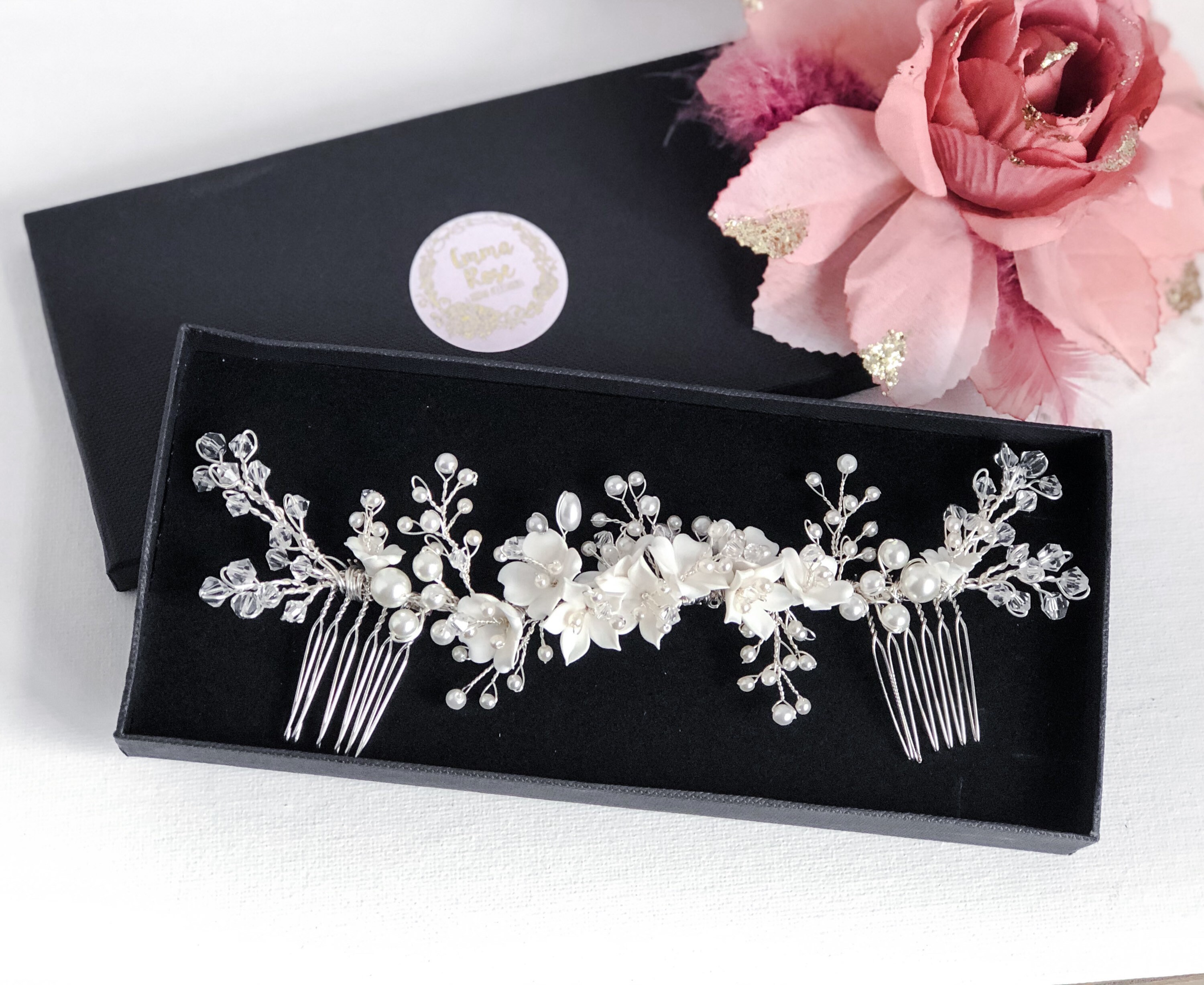 Crystal Bridal Hair Comb: Pearl Flower Wedding Hair Piece - Etsy display picture 1
