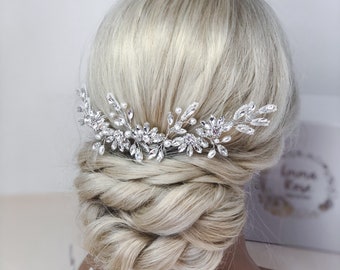 Silver Bridal Hair Comb - Wedding Hair Piece - Pearl Crystal Hair Vine - Bridal Accessories