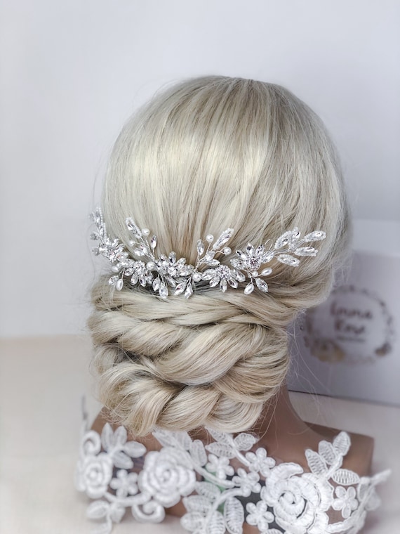 Silver Bridal Hair Comb - Wedding Hair Piece - Pearl Crystal  display picture 1