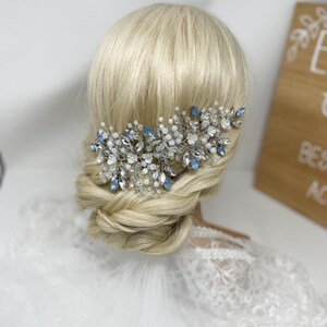 Large Sparkly Silver Blue Opal Crystal Hair Comb - Hair Vine -  Bridal Hair Piece | Statement Hair Comb | Bride Comb