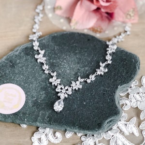 Statement Wedding Teardrop Necklace, Bridal Necklace, Simulated Diamond Necklace