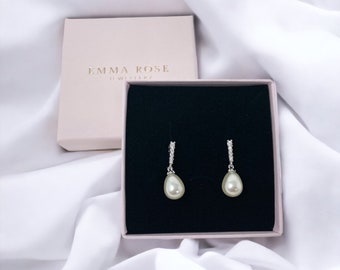 Pearl Drop Bridal Earrings: Silver Crystal Wedding Jewellery