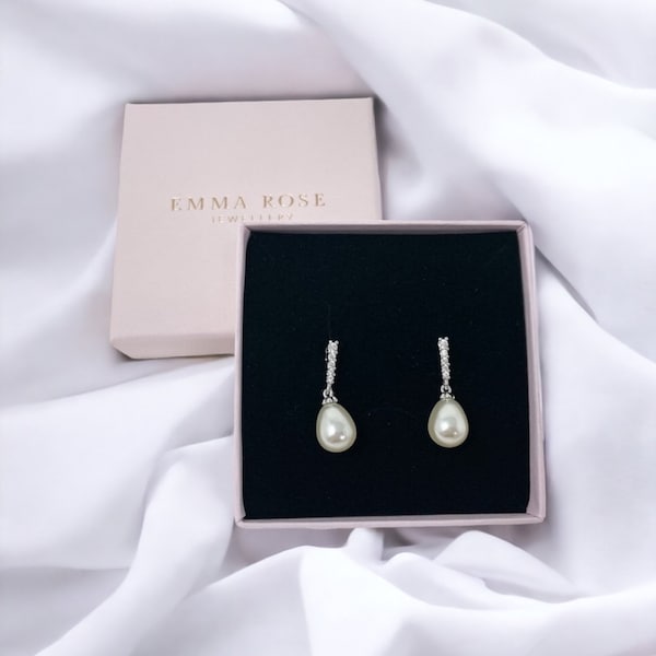 Pearl Drop Dainty Bridal Earrings