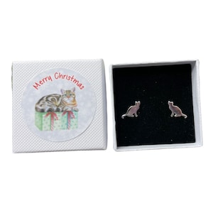 Tabby Cat Stud Earrings - Sterling Silver - Cat Lover Gift - Cat Breeds British  Blue Shorthair - Christmas - Stocking Filler - Cat mom