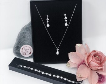 Set Gioielli Elegante Con Collana E Orecchini A Goccia Cristallo E Perle - Ideale Per Sposa E Cerimonie