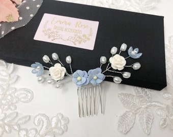 Forget me not hair comb, bridesmaid hair comb, blue flower comb