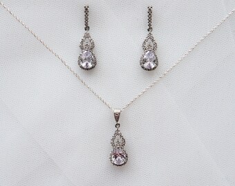 Set Collana E Orecchini Goccia Da Sposa Con Perle E Cristalli - Argentato, Avalaya, Donna