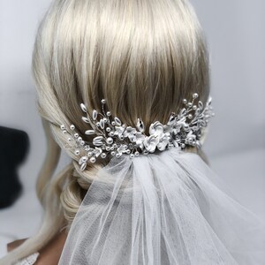 Pearl Bridal Hair Comb, Clay flower Pearl Hair Piece, Bridal Hair Accessory