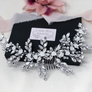 Crystal Bridal Hair Comb: Wedding Headpiece with Rose Detail