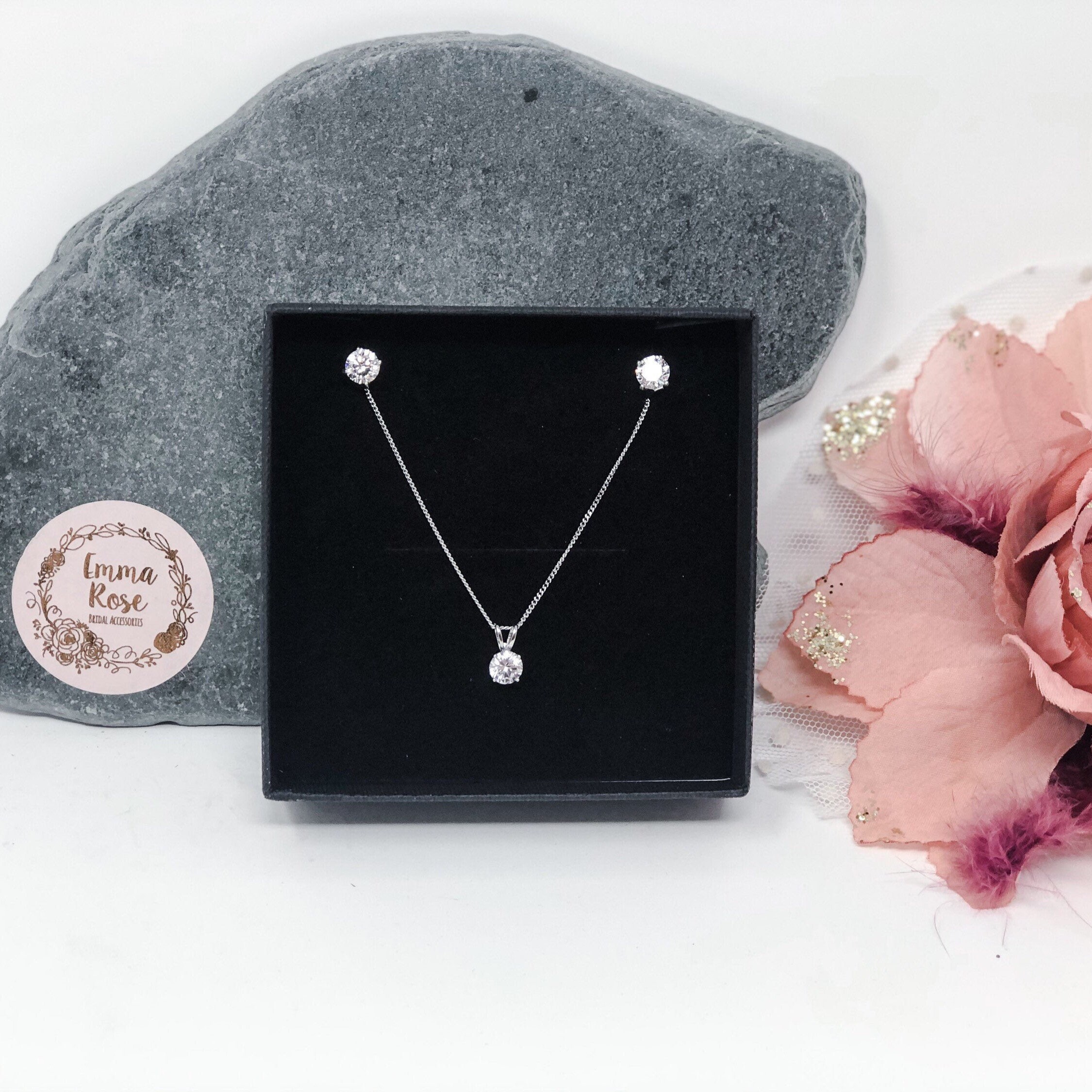Sterling Silver Crystal Stud Pendant 