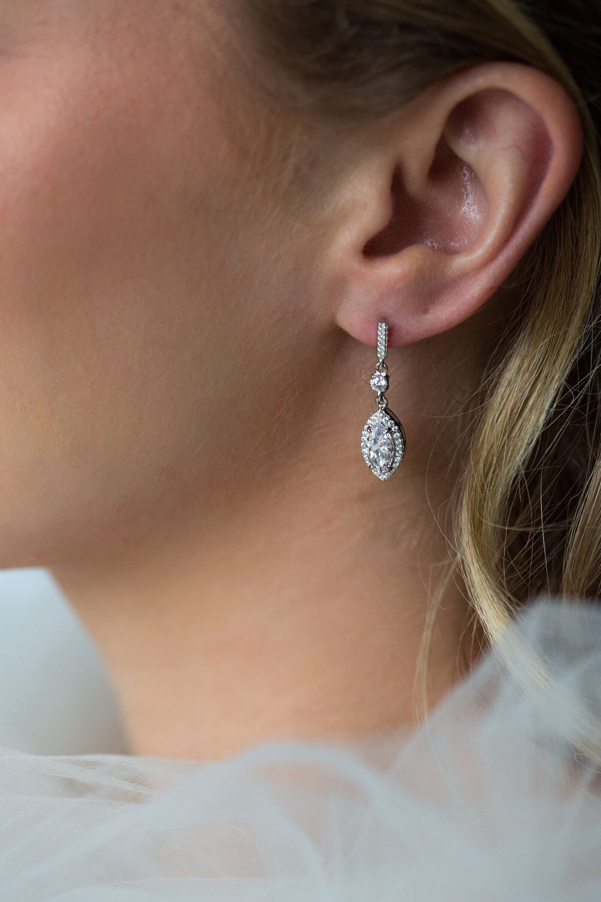 Sterling Silver Marquise Drop Earring - Bridal Earrings - Wedding Earrings - Drop Earrings - Occasion Jewellery - Gift