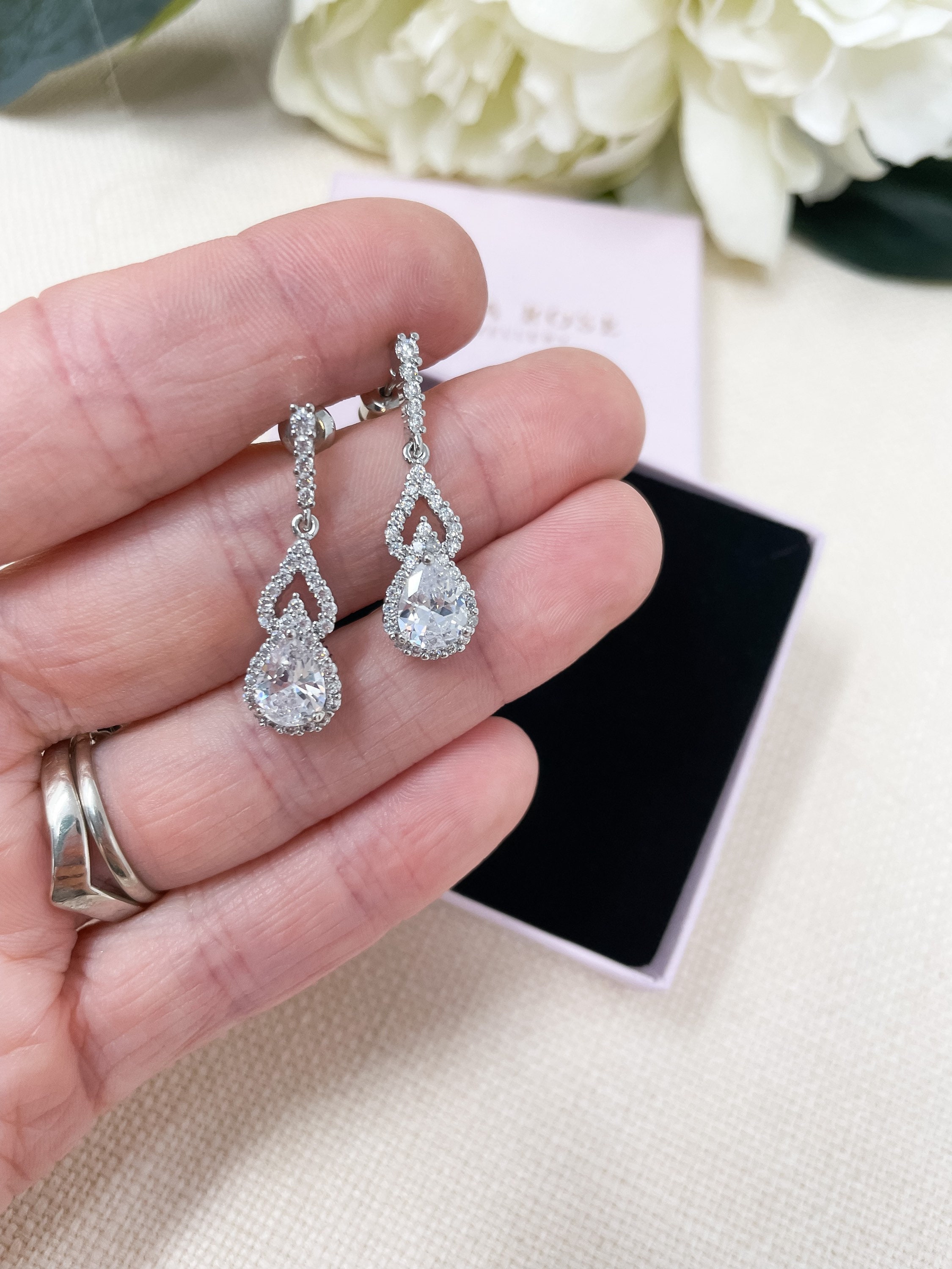 Orecchini pendenti con strass rosa, stile Art Déco, da sposa