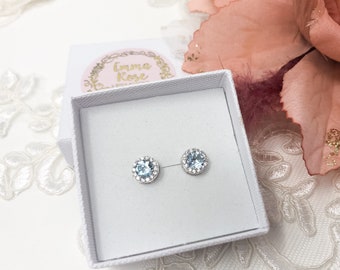 Bridal Earrings - Blue Topaz Stud - Sterling Silver - Wedding Earrings - Bridal Jewellery - Gift - Bridesmaid - Gift