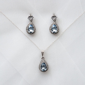Small Light Blue Sapphire Bridal Jewellery Set | Wedding Jewellery | Drop Earring | Necklace | Bridesmaid Gift | Bride