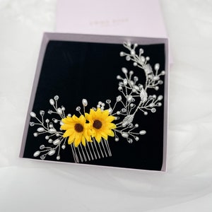 Sunflower Hair Comb, Sunflower Hair Vine Yellow Flowers, Wedding Bridal Flower Hair Piece Floral