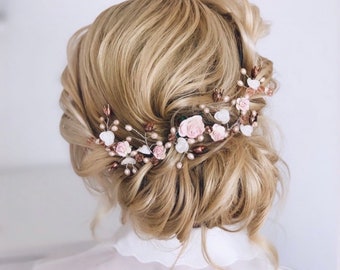 Blush Pink Floral Hair Piece Flower Vine Rose Gold