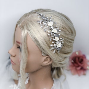 Thistle and Rose Side Tiara, Silver Side Tiara, Wedding Headpiece, Bridal Hair Piece