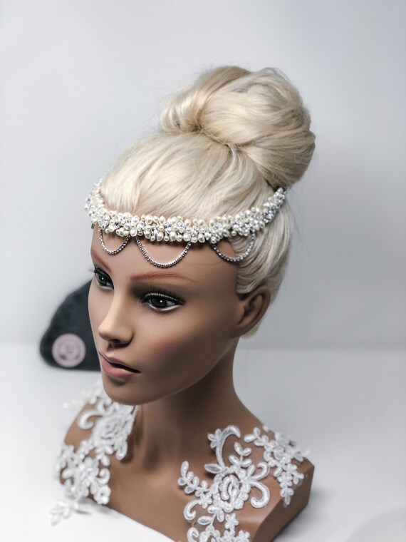 Sparkly Pearl Bride Head Piece Amazon.com : WONRLUA Pearl Bridal Headband, Wedding  main image 3