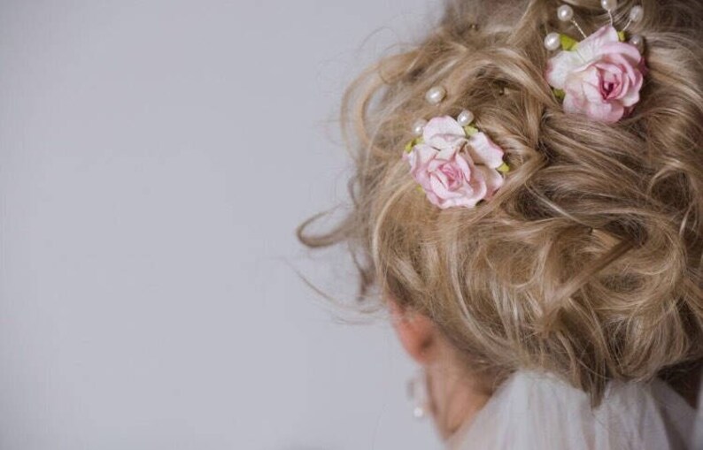 many colous Pink Blush Flower Pearl Hair Pins Hair Piece Bridal Bridesmaid Flower Girl