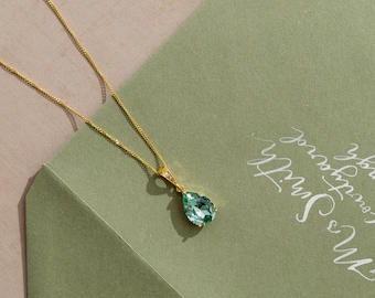 Collar de novia verde salvia - Conjunto de pendientes y colgante para boda - Peridoto - Joyería para dama de honor