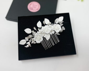 Thistle Rose and leafy Hair Comb, Wedding Hair Piece