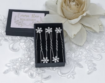 Silver Snowflake Hair Pins: Winter Wedding Bridal Hairpiece (Set of 5)
