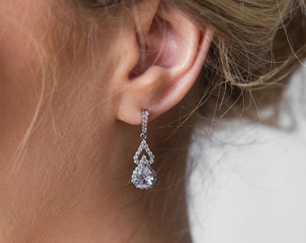 Small Bridal Earrings, Silver Wedding Earrings, Simulated Diamond Drop Earring, Crystal Earrings, Bridesmaid, Bride