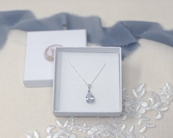 Collier en forme de goutte de cristal Argent, Collier de mariée, collier de mariage, bijoux