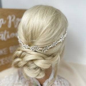 Simple Wedding Hair Vine, Bridal Hair Piece Leafy Silver Pearl Hair Vine, Bride Hair Vine