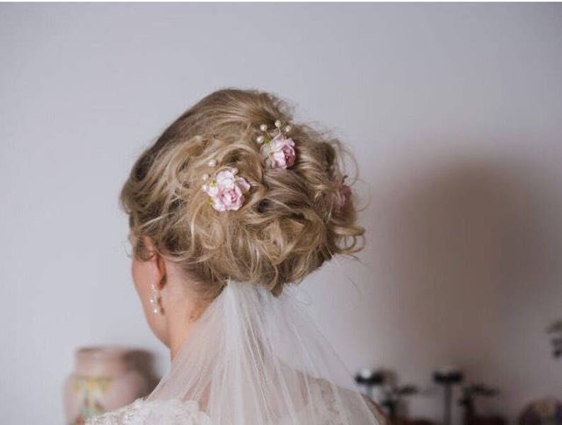 many colous Pink Blush Flower Pearl Hair Pins Hair Piece Bridal Bridesmaid Flower Girl