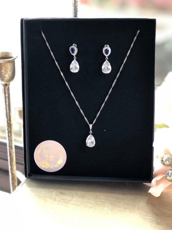 Orecchini A Goccia Donna In Argento Con Zirconia Cubica Blu Zaffiro, Eleganti E Fatti A Mano Per Matrimonio O Festa
