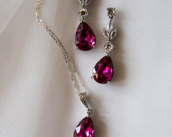 Conjunto de joyas nupciales indias en rosa - Pendientes colgantes para boda / Pendientes de dama de honor