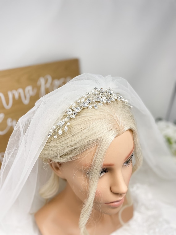 Silver Bridal Hair Piece Tiara Wedding Hair Comb Pearl Crystal