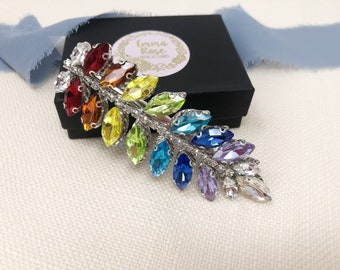 Rainbow Crystal Sparkly Bridal Clip - Barrette - Wedding Comb - Clasp - Jewellery - Colourful - Unique Bride