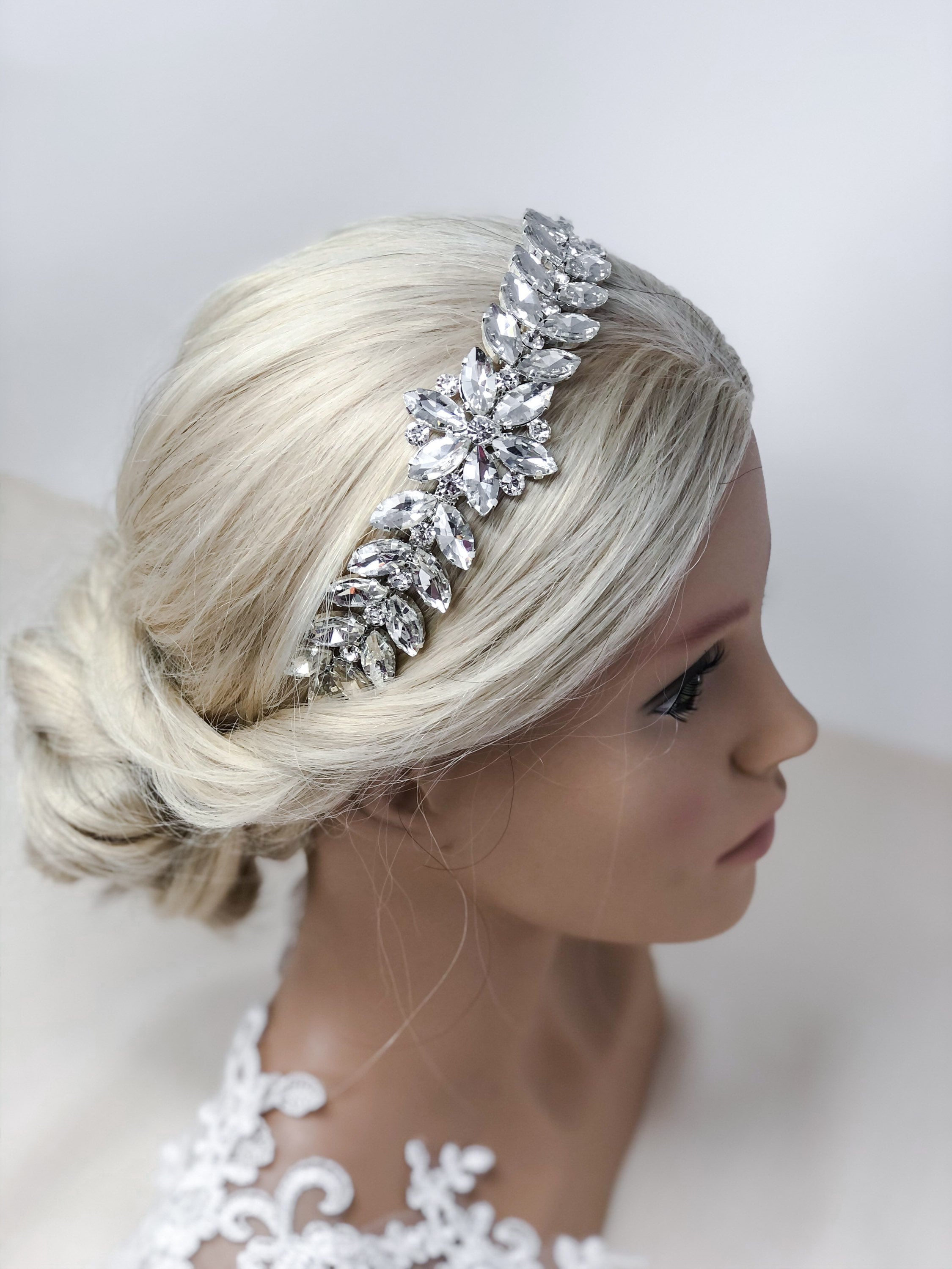 Sparkly Bridal Side Tiara Wedding Headband Crystal Headpiece Etsy