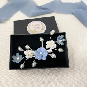 Flower Girl Vine, Non ti scordar di me fermaglio per capelli blu, fermaglio per capelli da damigella d&#39;onore, mamma e me, fermaglio per capelli da sposa