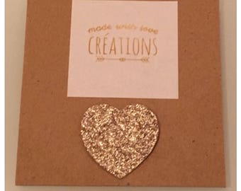 brooch "heart" canvas micropaillettes glitter gold glitter