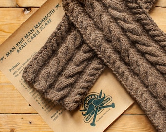 ManKnit Man Mammoth Aran Scarf Knitting Pattern - Men Cable Knitted Scarf Pattern PDF