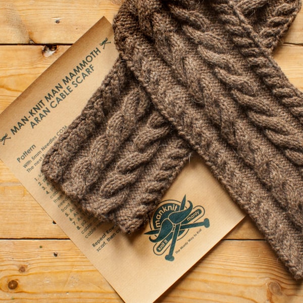 ManKnit Man Mammoth Aran Scarf Knitting Pattern - Men Cable Knitted Scarf Pattern PDF