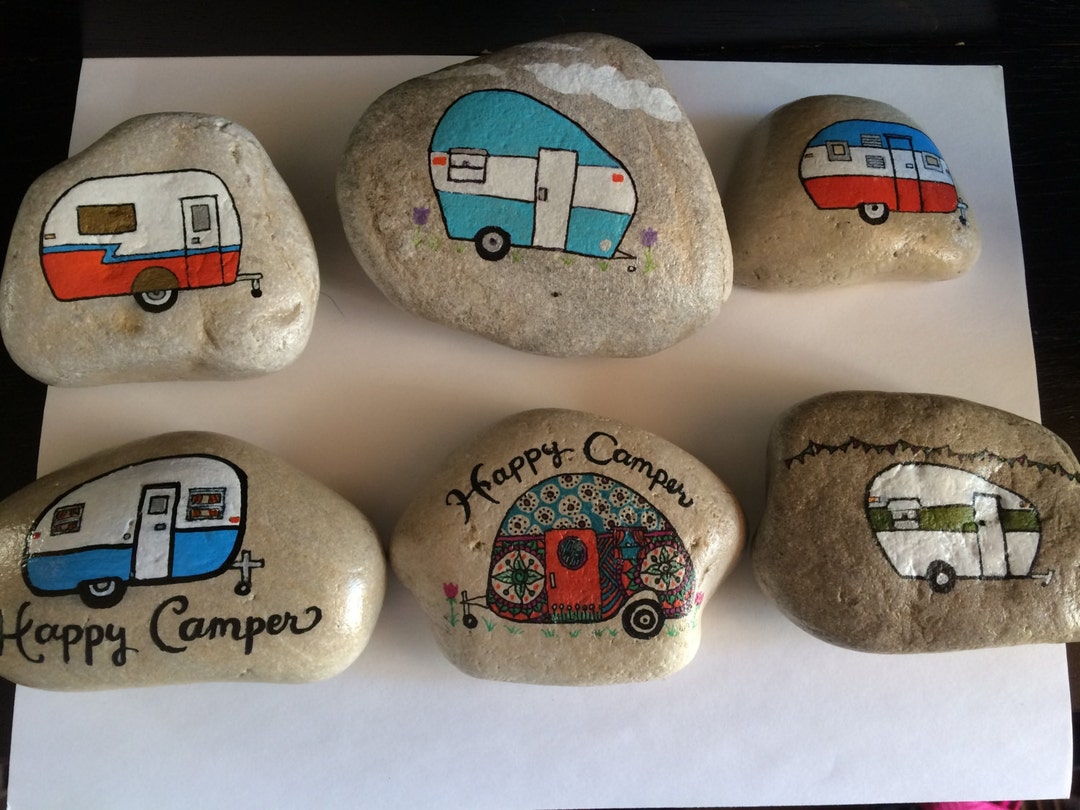 Painted Rocks Rv Glamping - Vintage Camper Painted Rock - Etsy