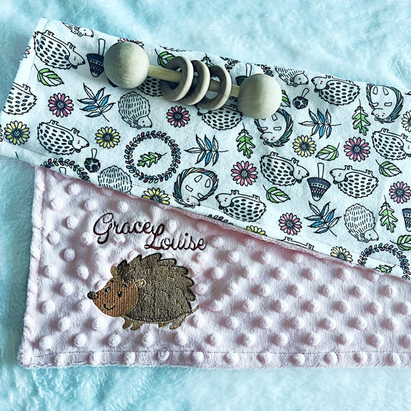 Lovey: Personalized Hedgehog Minky Blanket or Lovey * Personalized Baby Shower Gift * Baby Girl * Custom Made Minky Blanket