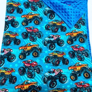 Blanket: Customizable Monster Truck Minky Blanket, Truck Themed Lovey, Truck Minky blanket, Boy blanket, Truck theme blanket, Gifts for boys