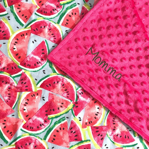 Blanket: Personalized Watermelon Minky Blanket * Custom Made Baby Shower Gift * Gifts for Girls * Baby Girl Blanket* Custom Name Embroidery