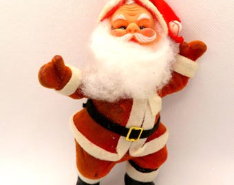 1960年代のフロック加工の踊るサンタクロース - 9インチのハッピー