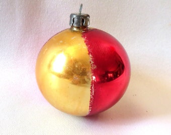 1930s Retro Poland Striped Mercury Glass Christmas Ornament With Silver Mica