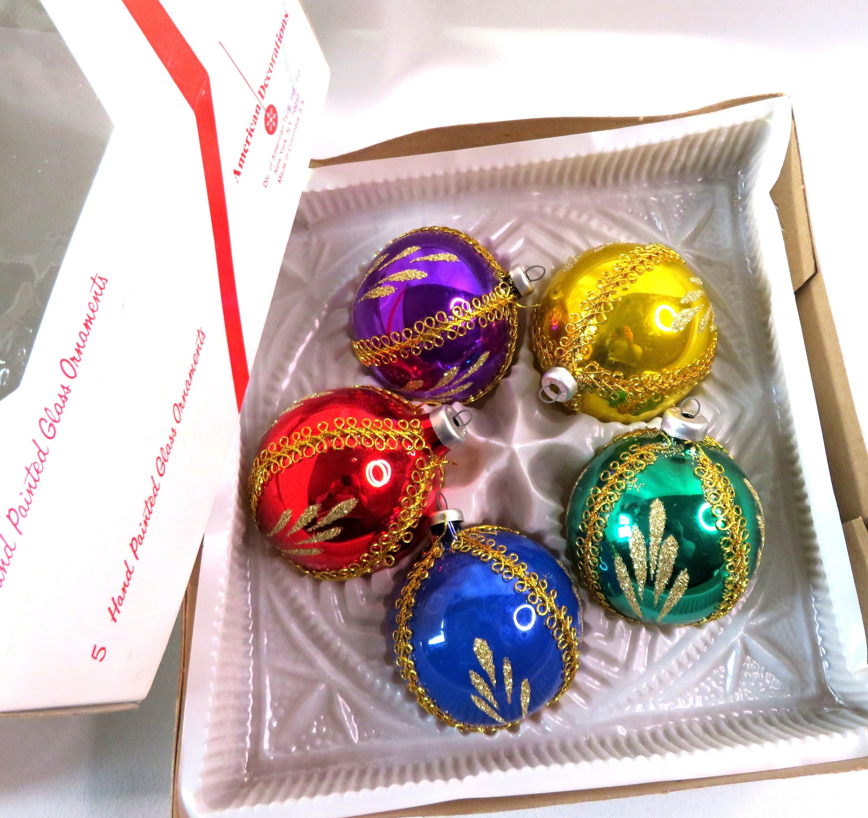 Vintage Hand Painted Glass Christmas Ball Ornaments in Original Box - Etsy